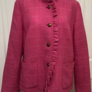 Talbots Pink Women’s Ruffle Collar Button Front Blazer in 16